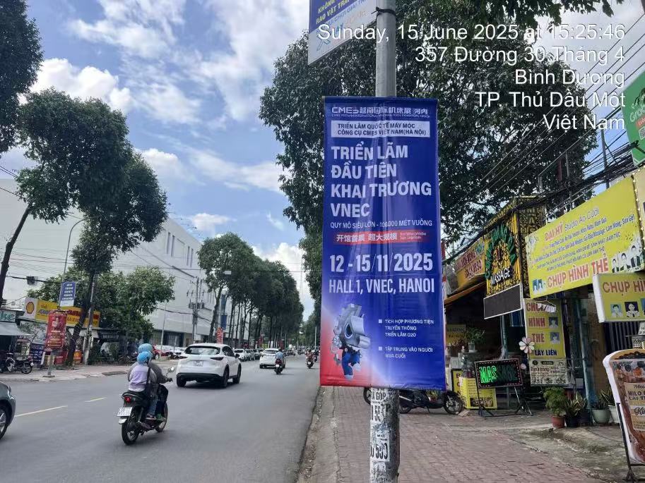 华机蓝在越南刷屏!2025越南国际机床展百个道旗广告全面上线!-华机展